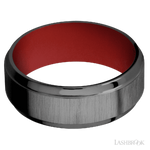 8 mm wide Stepped Bevel Zirconium band featuring a USMC Red sleeve.
