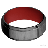 8 mm wide Stepped Bevel Zirconium band featuring a USMC Red sleeve.