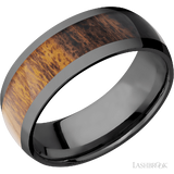 8 mm wide/Domed/Zirconium band with one 5 mm Centered inlay of Desert Iron Wood.