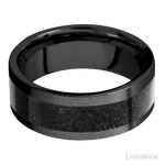 8 mm wide/Flat/Zirconium band with one 5 mm Centered inlay of Dinosaur Bone Black.