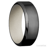 8 mm wide High Bevel Zirconium band featuring a Bright Nickel sleeve.