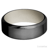 8 mm wide High Bevel Zirconium band featuring a Bright Nickel sleeve.
