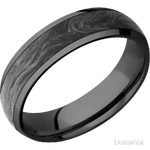 6 mm wide/Domed/Zirconium band with one 4 mm Centered inlay of Forged Carbon Fiber.
