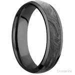 6 mm wide/Domed/Zirconium band with one 4 mm Centered inlay of Forged Carbon Fiber.