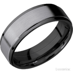 7 mm wide/Flat Grooved Edges/Zirconium band with one 5 mm Raised Centered inlay of Tantalum.