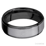 7 mm wide/Flat Grooved Edges/Zirconium band with one 5 mm Raised Centered inlay of Tantalum.