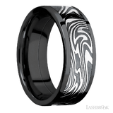 8 mm wide/Flat/Zirconium band with one 6 mm Centered inlay of Kinetic.