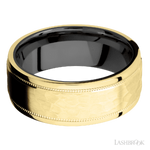 8 mm wide Flat Stepped Edges Milgrain 14K Yellow Gold band featuring a Zirconium sleeve.