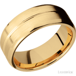 8 mm wide Beveled with Center Accent Groove 14K Yellow Gold band.