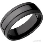 8 mm wide Domed with two accent grooves Zirconium band.