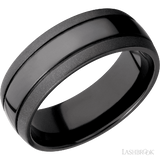 8 mm wide Domed with two accent grooves Zirconium band.