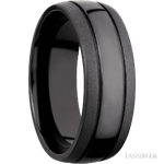 8 mm wide Domed with two accent grooves Zirconium band.