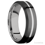 7 mm wide/High Bevel/Zirconium band with one 1 mm Centered inlay of Palladium Silver also featuring a Palladium Silver sleeve.