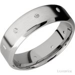 7 mm wide/High Bevel/14K White Gold band with a 9X Even arrangement of .03 carat Round Diamond stones in a Flush setting.