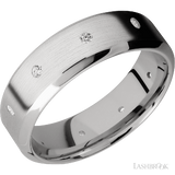 7 mm wide/High Bevel/14K White Gold band with a 9X Even arrangement of .03 carat Round Diamond stones in a Flush setting.