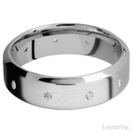 7 mm wide/High Bevel/14K White Gold band with a 9X Even arrangement of .03 carat Round Diamond stones in a Flush setting.