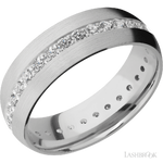 7 mm wide/Domed/14K White Gold band with an Eternity arrangement of .03 carat Round Diamond stones in a Bead Channel setting.