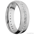 7 mm wide/Domed/14K White Gold band with an Eternity arrangement of .03 carat Round Diamond stones in a Bead Channel setting.