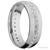 7 mm wide/Domed/14K White Gold band with an Eternity arrangement of .03 carat Round Diamond stones in a Bead Channel setting.