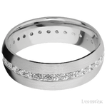 7 mm wide/Domed/14K White Gold band with an Eternity arrangement of .03 carat Round Diamond stones in a Bead Channel setting.