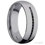 7 mm wide/Domed/Tantalum band with a Half Eternity arrangement of .015 carat Round Black Diamond stones in a Channel setting.