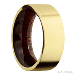 8 mm wide Flat 14K Yellow Gold band featuring a Sapele sleeve.