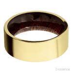 8 mm wide Flat 14K Yellow Gold band featuring a Sapele sleeve.