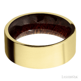 8 mm wide Flat 14K Yellow Gold band featuring a Sapele sleeve.
