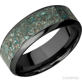 8 mm wide/High Bevel/Zirconium band with one 5 mm Centered inlay of Ocean Jasper.