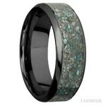 8 mm wide/High Bevel/Zirconium band with one 5 mm Centered inlay of Ocean Jasper.