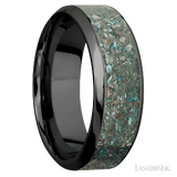 8 mm wide/High Bevel/Zirconium band with one 5 mm Centered inlay of Ocean Jasper.