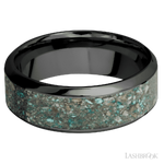 8 mm wide/High Bevel/Zirconium band with one 5 mm Centered inlay of Ocean Jasper.