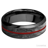 8 mm wide/High Bevel/Zirconium band featuring inlays of Forged Carbon Fiber and USMC Red.