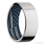 8 mm wide Flat Cobalt Chrome band featuring a Navy Blue sleeve.
