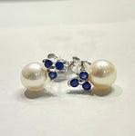 Akoya Pearl Stud Earrings with Sapphire