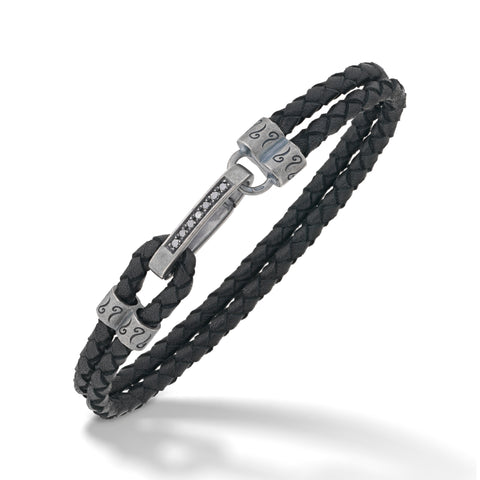 Lash Black Leather and Diamond Bracelet