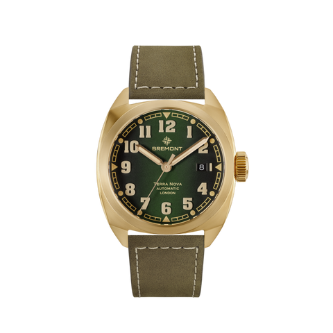 Terra Nova 40.5mm Date Bronze Green Dial Leather Strap