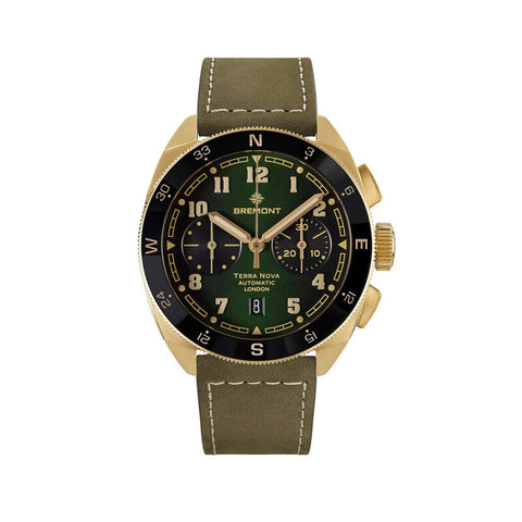 Terra Nova 42.5mm Chrono Bronze Green Dial Leather Strap