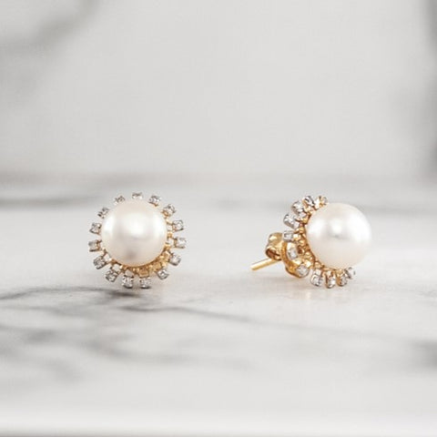 Diamond Starburst Pearl Earrings