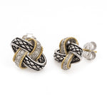 Sterling Silver and Yellow Gold Knot Earrings with Diamonds