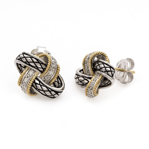 Sterling Silver and Yellow Gold Knot Earrings with Diamonds