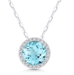 Blue Topaz Diamond Halo Pendant