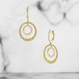 Gold and diamond beaded circular drop earrings