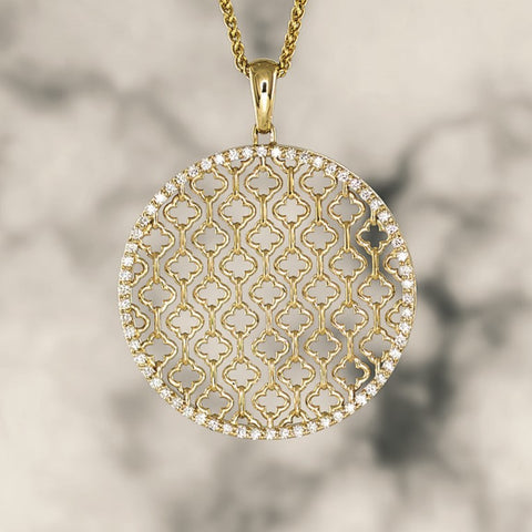 Basketweave Gold and Diamond Pendant