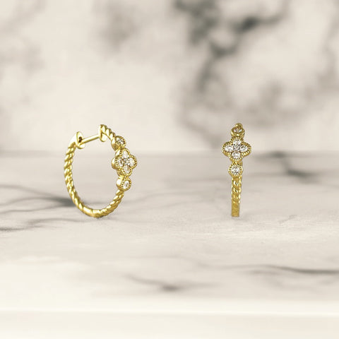 Clover twist diamond hoops