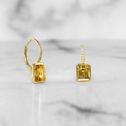 Emerald Cut Citrine Earrings