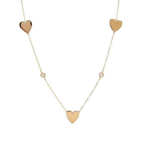 Heart Station Necklace with Diamonds