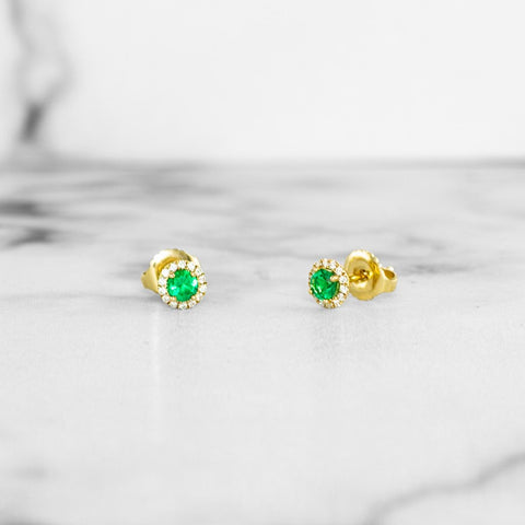 Emerald and Diamond Halo Earrings