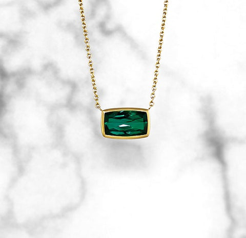 Green Tourmaline Cushion Cut Pendant