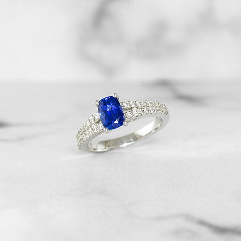 White Gold Sapphire and Diamond Ring